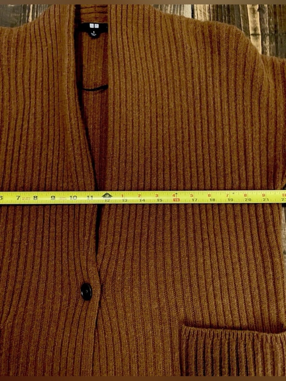 Uniqlo Brown Ribbed Long Cardigan Wool Blend Cozy Open Front Small - Picture 7 of 8